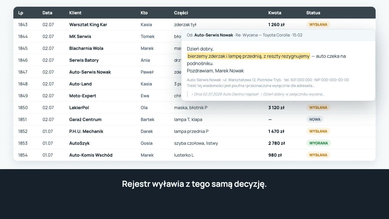 Podgląd filmu — rejestr zapytań